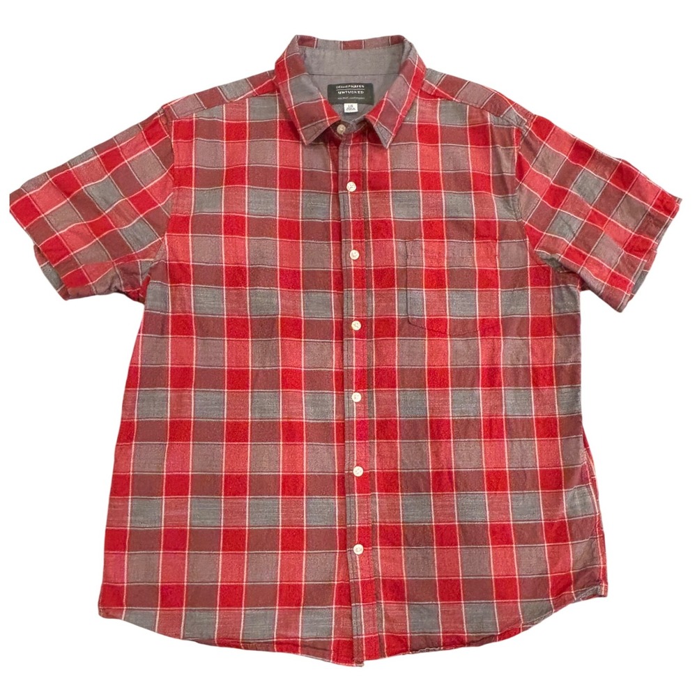 Denver Hayes Untucked‎ Mens Red Gray Plaid madras cotton preppy size large mens'